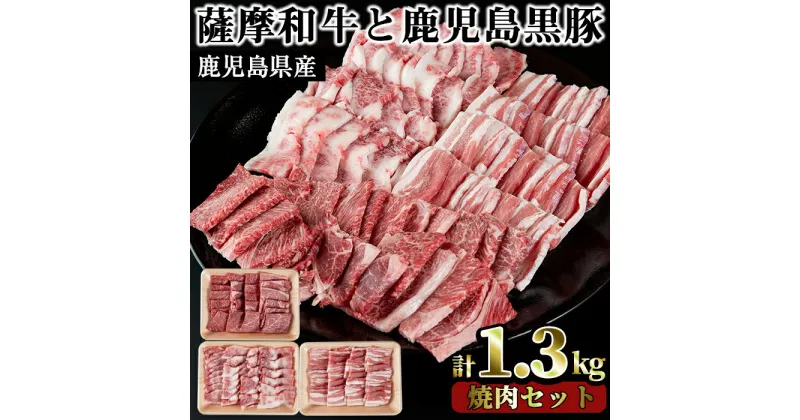 【ふるさと納税】薩摩和牛と鹿児島黒豚の焼肉セット(合計1.3kg・肩ロース バラ焼肉用500g、モモもしくはカタ焼肉用 400g、黒豚バラ焼肉用 400g)国産 九州産 和牛 黒豚 豚肉 ロース 肩肉 カタ バラ 焼肉【さつま屋産業】