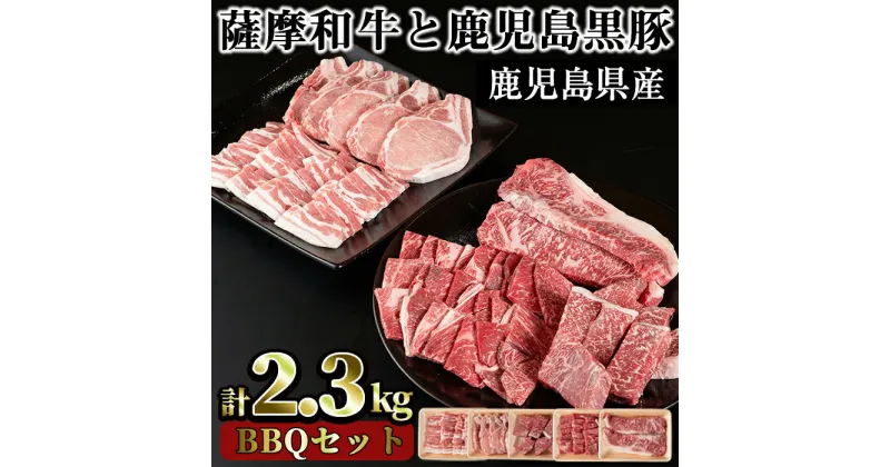 【ふるさと納税】薩摩和牛と鹿児島黒豚のBBQセット(5種・合計2.3kg)国産 九州産 和牛 牛肉 黒豚 豚肉 ロース ステーキ 数量限定 モモ肉 もも 肩肉 カタ 焼肉 焼き肉 BBQ キャンプ 冷凍 セット 食べ比べ【さつま屋産業】