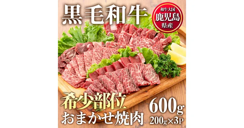 【ふるさと納税】鹿児島県産黒毛和牛希少部位おまかせ焼肉(計600g・200g×3P)国産 九州産 牛肉 黒毛和牛 和牛 焼肉 焼き肉 希少部位 ミスジ 三角バラ フランク カイノミ 冷凍【カミチク】