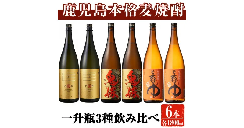 【ふるさと納税】岩川醸造 本格麦焼酎飲み比べ一升瓶6本セット！(麦焼酎の邑、ど真ん中、鬼嫁：各1800ml×2本) 焼酎 麦焼酎 本格麦焼酎 麦 麦麹 酒 お酒 アルコール セット 飲み比べ 詰め合わせ 鹿児島【大隅家】