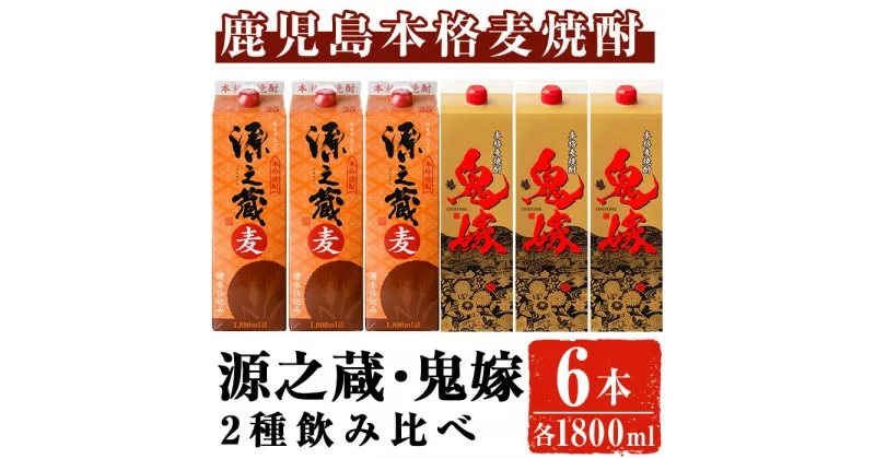 【ふるさと納税】岩川醸造 本格麦焼酎飲み比べ1800mlパック6本セット！(源之蔵、鬼嫁：各1800ml×3本) 焼酎 麦焼酎 本格麦焼酎 麦 麦麹 酒 お酒 アルコール パック セット 飲み比べ 詰め合わせ 鹿児島【大隅家】