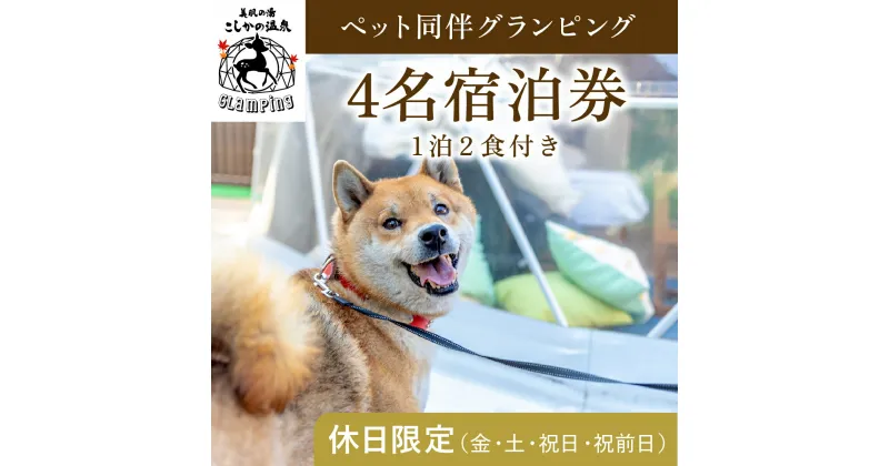 【ふるさと納税】《休日限定(金・土・祝日・祝前日)》ペット同伴グランピング4名1棟宿泊券 (1泊2食付・最大4名可) 鹿児島 霧島 旅行 宿 チケット 宿泊券 キャンプ 温泉 露天風呂 源泉かけ流し サウナ 冷暖房完備 BBQ ペット可 犬 小型犬 中型犬 大型犬 【こしかの温泉】