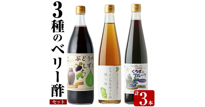 【ふるさと納税】3種のベリー酢(ピオーネ・シャインマスカット・ブルーベリー)飲み比べセット(計3本)お酢 調味料 黒酢ドリンク ビネガー セット 重久本舗【重久盛一酢醸造場】