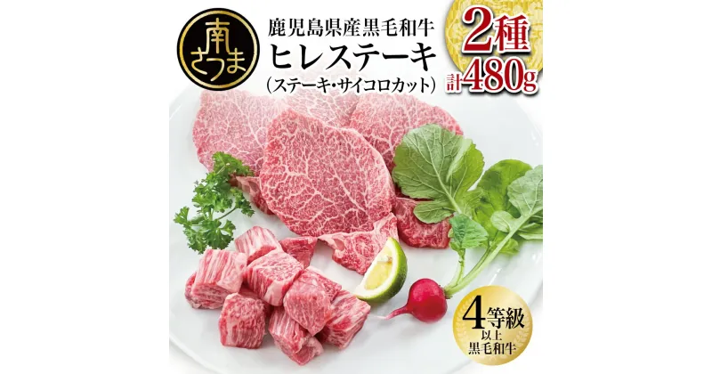 【ふるさと納税】【鹿児島県産】A4等級以上 黒毛和牛 ヒレステーキ 2種 240g×2P 480g (ステーキカット・サイコロカット）お肉 牛肉 国産 黒毛和牛 ヒレ ステーキ肉 ヒレ肉 お取り寄せ グルメ 冷凍 送料無料 【2019年度 ふるさと納税 寄附額 鹿児島県1位 南さつま市】