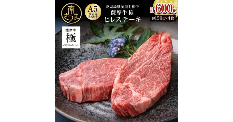 【ふるさと納税】鹿児島県産黒毛和牛「薩摩牛 極」ヒレステーキ 4枚 計600g 1枚約150g 国産牛 牛肉 A5 赤身 希少部位 プレミアム グルメ プレート 焼肉 バーベキュー BBQ アウトドア レア フィレ ブランド牛 お祝い ご褒美 贅沢 カミチク お取り寄せ 冷凍 送料無料