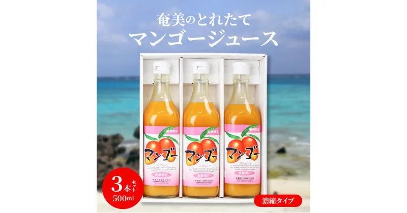 【ふるさと納税】マンゴー ジュース 500ml 3本 セット とれたて 奄美 フルーツジュース 果物ジュース 濃縮タイプ 3倍 希釈 奄美大島産マンゴー カクテル ソーダ割 フレッシュ 濃縮 甘み 香り 酸味 絶妙な味わい 飲料 瓶 奄美大島 鹿児島 お取り寄せ 送料無料 お歳暮 Z