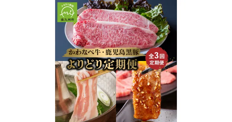 【ふるさと納税】全3回 かわなべ牛 鹿児島 黒豚 よりどり 定期便 肉 お肉 牛肉 豚肉 焼肉 しゃぶしゃぶ サーロイン ステーキ 牛ロース 黒毛和牛 薄切り 豚バラ肉 肩ロース しゃぶしゃぶ用 国産 鹿児島県産 南九州市 送料無料