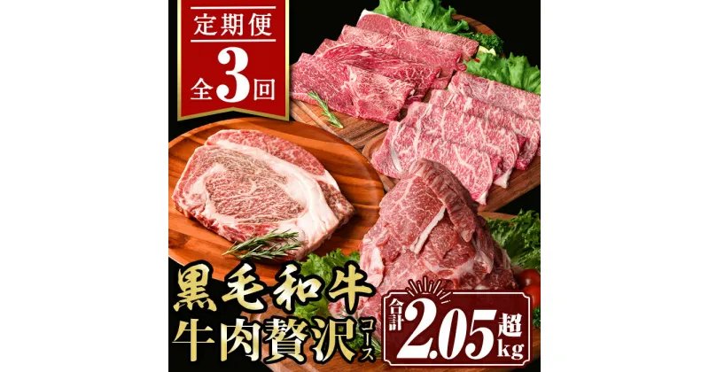 【ふるさと納税】【定期便3回】牛肉贅沢コース (合計2.05kg超) 国産 肉 牛肉 霜降り すきやき しゃぶしゃぶ 牛しゃぶ 冷凍 ロース カタロース 肩ロース リブロース ステーキ アウトドア BBQ 食べ比べ セット【サンキョーミート株式会社】