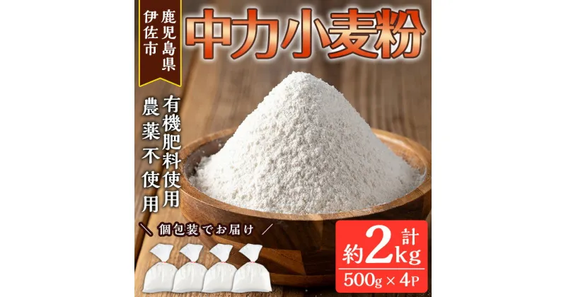 【ふるさと納税】《毎月数量限定》あんしん小麦粉・中力粉(約500g×4袋・計約2kg） 小麦粉 小麦 中力粉 中力小麦粉 鹿児島県 伊佐市 お菓子作り 料理 有機肥料 農薬不使用【しげふみファーム】