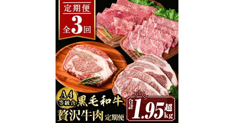 【ふるさと納税】【定期便3回】贅沢牛肉定期便(合計1.95kg超) 肉 牛肉 霜降り すきやき しゃぶしゃぶ 牛しゃぶ 冷凍 ロース カタロース 肩ロー ス食べ比べ サーロイン リブロース ステーキ アウトドア BBQ【サンキョーミート株式会社】