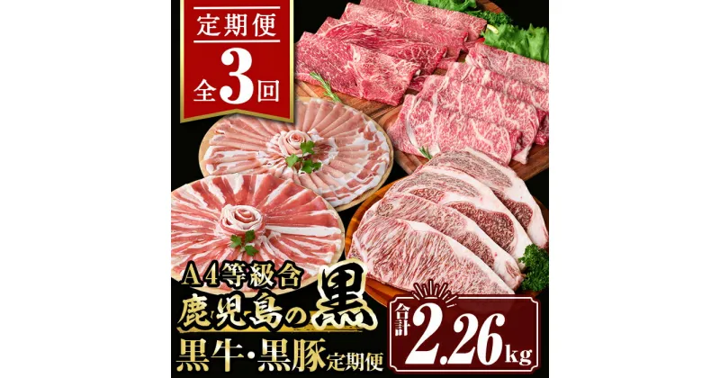 【ふるさと納税】【定期便3回】鹿児島の黒!! 黒牛・黒豚 定期便(合計2.26kg) 肉 牛肉 ステーキ 霜降り すきやき しゃぶしゃぶ 牛しゃぶ 冷凍 ロース カタロース 肩ロー ス サーロイン 黒豚 豚肉 豚 ぶた バラ スライス アウトドア BBQ【サンキョーミート株式会社】