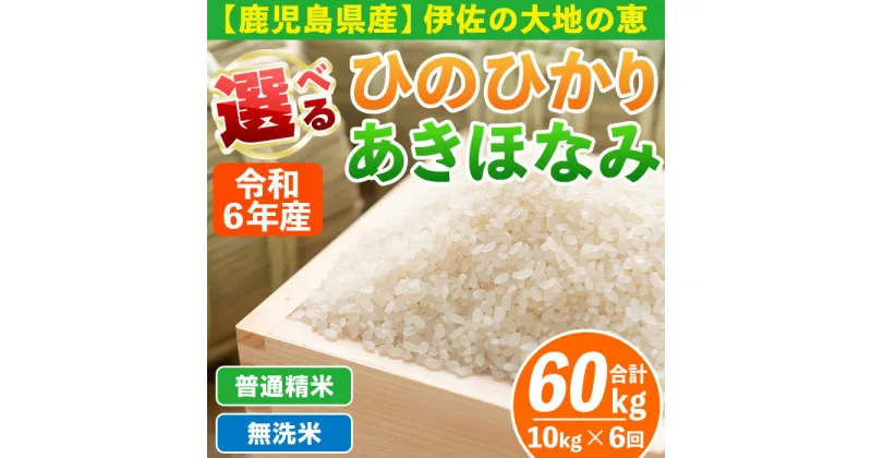 【ふるさと納税】【定期便6回】選べる精米方法！令和6年産 鹿児島県伊佐南浦産 ひのひかり5kg・あきほなみ5kg (合計60kg・計10kg×6ヵ月) 国産 白米 精米 無洗米 伊佐米 お米 米 生産者 定期便 ひのひかり あきほなみ ヒノヒカリ アキホナミ 新米【Farm-K】