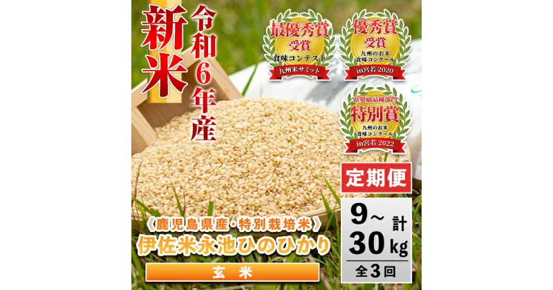 【ふるさと納税】＜内容量が選べる＞【定期便】令和6年産 新米 特別栽培米 永池ひのひかり玄米(3kg/5kg/10kg×3ヶ月) 永池 お米 米 玄米 伊佐米 九州米サミット 食味コンテスト 最優秀賞受賞 ヒノヒカリ【エコファーム永池】