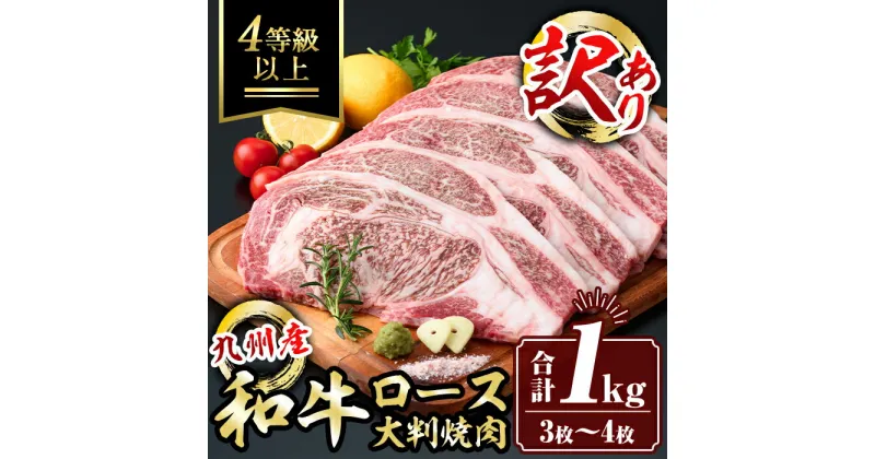 【ふるさと納税】＜訳あり＞九州産和牛ロース大判焼肉(合計1kg・3枚～4枚) 4等級以上 国産 真空包装 真空パック リブロース ステーキ 牛 うし 牛肉 アウトドア BBQ 冷凍【サンキョーミート株式会社】