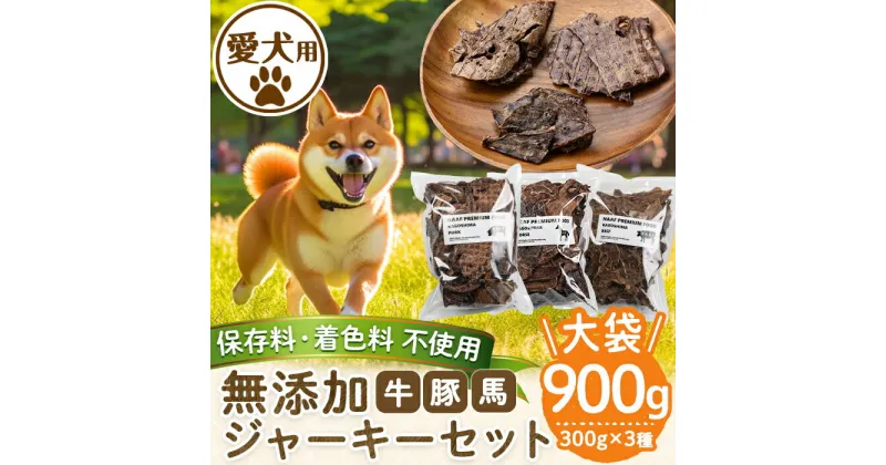 【ふるさと納税】＜保存料・着色料 不使用＞愛犬用無添加ジャーキーセット！大袋3種(各300g・合計900g)牛肉、豚肉、馬肉のジャーキー！ 動物 犬 ドッグ ペット フード 餌 エサ おやつ 乾物 ごはん ご飯 間食 ご褒美 ペット関係【Nフードサービス】