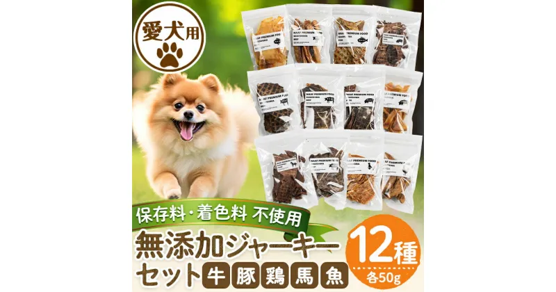 【ふるさと納税】＜保存料・着色料 不使用＞愛犬用無添加ジャーキーセット12種(各50g・合計600g)牛肉、豚肉、鶏肉、馬肉、魚肉のジャーキー！ 動物 犬 ドッグ ペット フード 餌 エサ おやつ 乾物 ごはん ご飯 間食 ご褒美 ペット関係【Nフードサービス】