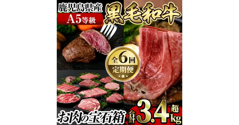 【ふるさと納税】《定期便全6回》A5等級！鹿児島県産黒毛和牛「お肉の宝石箱」ロースステーキ・ヒレステーキ・すきやき・しゃぶしゃぶ・ローストビーフ用ブロック(計3.4kg超)国産 鹿児島産 お肉 肉 牛肉 スライス 薄切り 冷凍【水迫畜産】