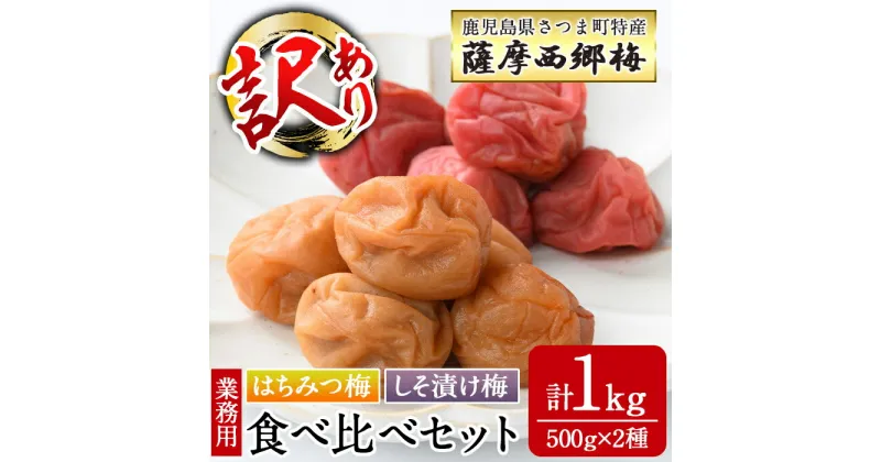 【ふるさと納税】＜訳あり・業務用＞薩摩西郷梅はちみつ梅・しそ漬け梅食べ比べセット(計1kg・500g×2種)まろやか 南高梅 梅 梅干し うめぼし 蜂蜜 ハチミツ 紫蘇 しそ 粒 大きい 食べ比べ 業務用 訳あり 簡易包装 常温【薩摩西郷梅生産組合】