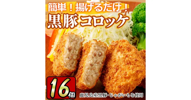 【ふるさと納税】こだわり黒豚コロッケ(計16個・4個入×4P) 鹿児島 黒豚 豚肉 ぶた肉 お肉 コロッケ 惣菜 おかず 冷凍 【財宝】