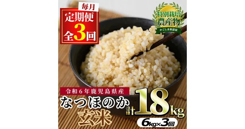 【ふるさと納税】＜定期便・全3回(連続)＞東串良町産！なつほのか玄米(3kg×2袋×3回・計18kg) 令和6年産 玄米 お米 こめ 米 18キロ【吉ヶ崎農園】【0302701b】