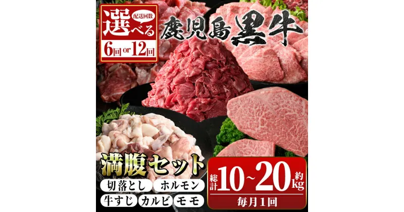 【ふるさと納税】＜お届け回数が選べる！＞鹿児島黒牛 満足定期便・満腹セット(全5種・合計10～20kg) 鹿児島黒牛 モモ 赤身 ホルモン 霜降り ステーキ 牛すじ 切り落とし 切落し 焼肉 食べ比べ 鹿児島 国産 九州産 牛肉 ビーフ 冷凍 定期便 全6回 全12回 毎月 【新村畜産】