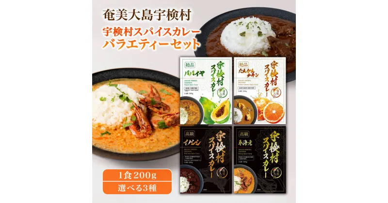 【ふるさと納税】宇検村 スパイスカレー バラエティ ( 選べる 3種 ) レトルト カレー グルテンフリー 化学調味料不使用 車海老 イノシシ パパイヤ たんかん チキン 小麦粉不使用 本格カレー ギフト 自宅用 国産 ご当地カレー おすすめ 人気 備蓄 奄美大島 宇検村 鹿児島県