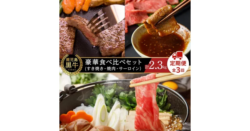 【ふるさと納税】【定期便 全3回】鹿児島黒牛 豪華 食べ比べセット 計2.3kg（すき焼き・焼肉・サーロイン） | 牛肉 鹿児島県産 黒毛和牛 お肉 すき焼き 焼肉 焼き肉 サーロイン お楽しみ 鹿児島 奄美大島 奄美 瀬戸内町 お取り寄せ ご当地グルメ 楽天ふるさと