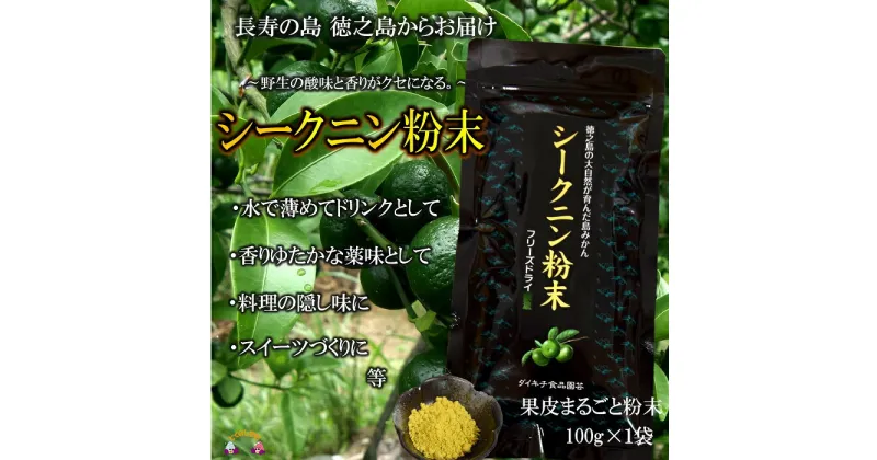 【ふるさと納税】〜野生の酸味と香りを〜ジュースやヨーグルトに！シークニン粉末（100g） ( 調味料 柑橘 果物 薬味 粉 野生みかん スムージー 奄美 鹿児島 鍋 焼き魚 料理 お菓子づくり 酸味 美味しい )