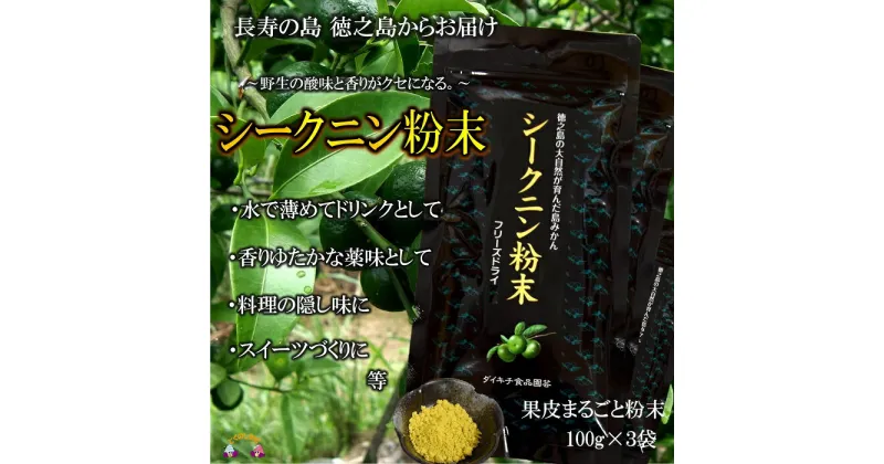 【ふるさと納税】〜野生の酸味と香りを〜ジュースやヨーグルトに！シークニン粉末（300g） ( 調味料 柑橘 果物 薬味 粉 野生みかん スムージー 奄美 鹿児島 鍋 焼き魚 料理 お菓子づくり 酸味 美味しい )