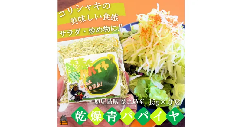 【ふるさと納税】水で戻して手軽にお料理！徳之島産乾燥青パパイヤ（15g×3袋）( パパイヤ 野菜 国産 安心 安全 食材 徳之島 奄美 鹿児島 サラダ 炒め物 ポリフェノール ビタミンC 食感 美味しい ポストイン配送 )