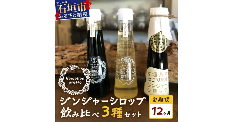 【ふるさと納税】 ジンジャーシロップ3本セット飲み比べ 12ケ月 定期便　HW-2 【定期便 沖縄県石垣市 沖縄 沖縄県 琉球 石垣 石垣島 送料無料 生姜 シロップ ジンジャー ジンジャーシロップ グラニュー糖 黒糖 砂糖 果汁 塩 レモングラス ミント ギフト 国産 飲み比べ】