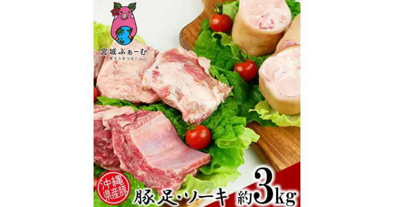 【ふるさと納税】沖縄県産豚　豚足・ソーキ（スペアリブ）3kg【 豚肉 肉 県産豚 豚足 てびち スペアリブ 骨付き肉 あばら肉 個包装 3000g 煮付け おでん 焼肉 BBQ おかず おつまみ 贈答用 贈り物 ギフト 冷凍 沖縄 沖縄県産 くいまーる 宮城ふぁーむ 】